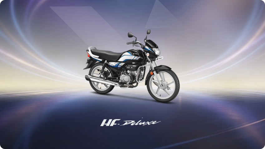 Hero HF Deluxe motorcycle showcasing available variants and features